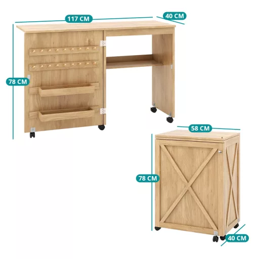 Składany stolik do maszyny do szycia, naturalny