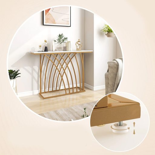 Złoty stolik dekoracyjny z białym blatem z marmuru syntetycznego