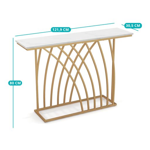 Złoty stolik dekoracyjny z białym blatem z marmuru syntetycznego