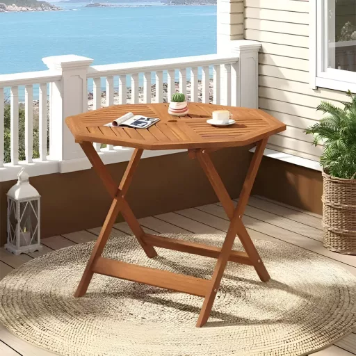 Ośmiokątny drewniany stolik kawowy