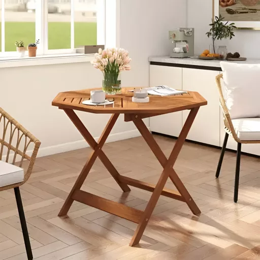 Ośmiokątny drewniany stolik kawowy