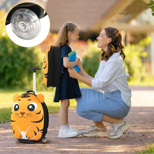 Zestaw walizki na kółkach i plecaka dla dzieci, pomarańczowy