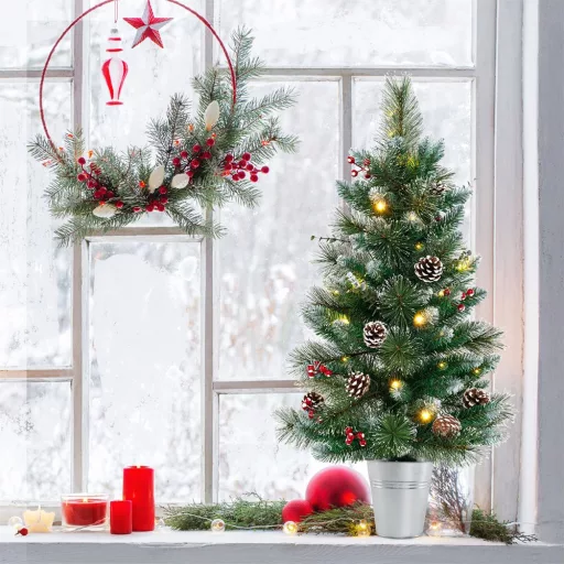 Ozdobiona sztuczna choinka z 20 ciepłymi diodami LED, 90 cm