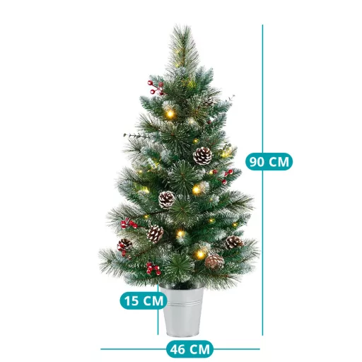 Ozdobiona sztuczna choinka z 20 ciepłymi diodami LED, 90 cm