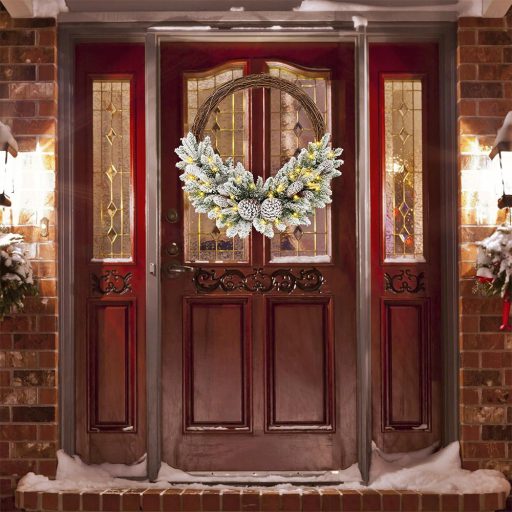 Śnieżny Wianek Zimowy z Ciepłymi Światłami LED