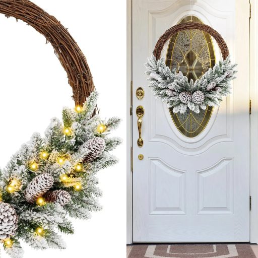 Śnieżny Wianek Zimowy z Ciepłymi Światłami LED