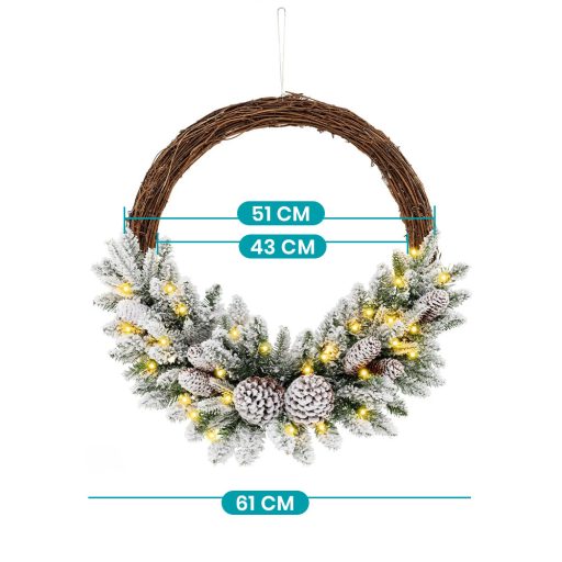 Śnieżny Wianek Zimowy z Ciepłymi Światłami LED