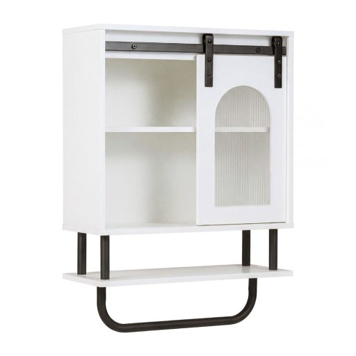 Szafka łazienkowa z uchwytem na ręczniki i otwartą półką