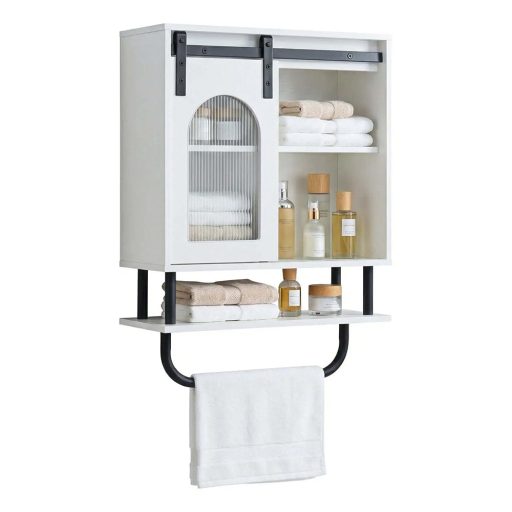 Szafka łazienkowa z uchwytem na ręczniki i otwartą półką