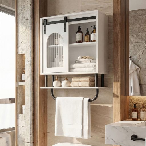 Szafka łazienkowa z uchwytem na ręczniki i otwartą półką