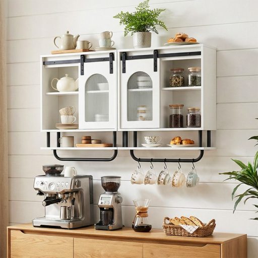 Szafka łazienkowa z uchwytem na ręczniki i otwartą półką