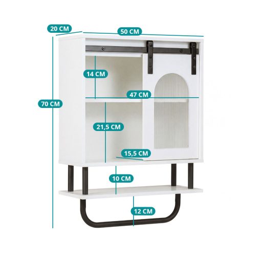 Szafka łazienkowa z uchwytem na ręczniki i otwartą półką