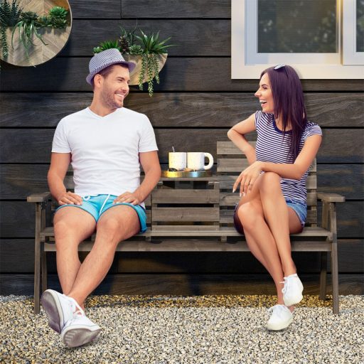 Ławka ogrodowa ze składanym stolikiem po środku