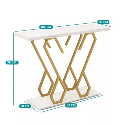 Stolik dekoracyjny z regulowanymi nogami i marmurowym blatem 100 x 30 x 79 cm