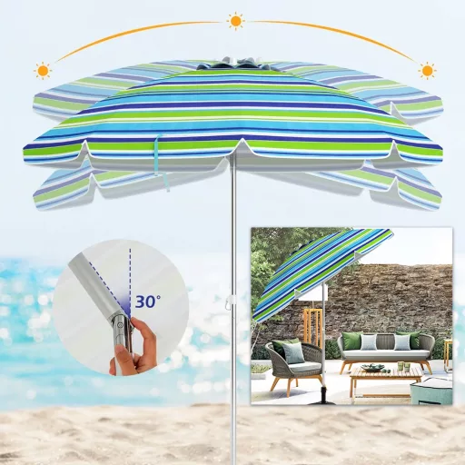 Regulowany parasol plażowy 198 cm niebieski