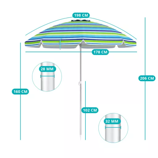 Regulowany parasol plażowy 198 cm niebieski