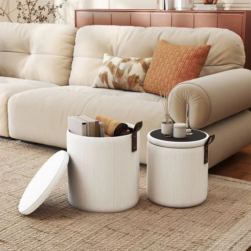 Pufa ze schowkiem 2 szt., kremowa