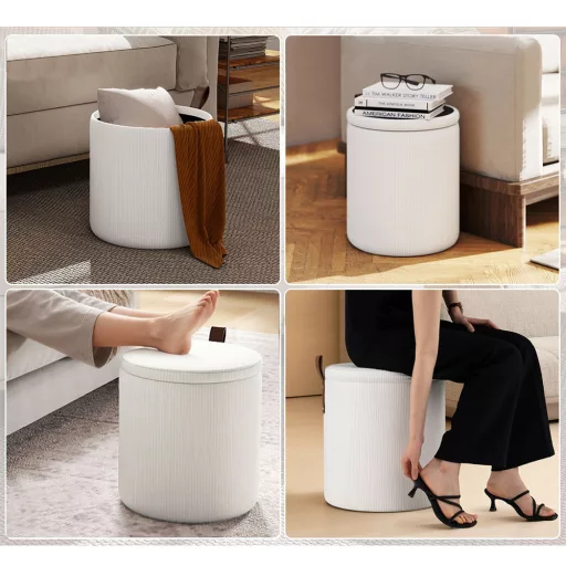 Pufa ze schowkiem 2 szt., kremowa