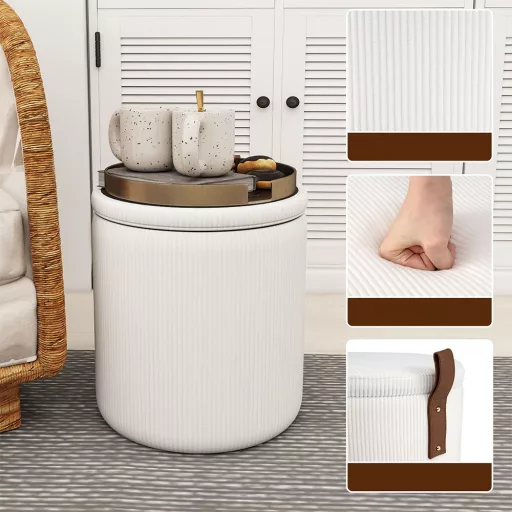 Pufa ze schowkiem 2 szt., kremowa