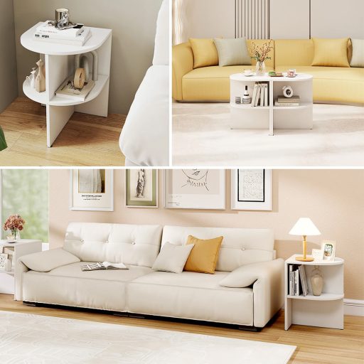 Stół boczny w kształcie półokręgu z otwartymi półkami