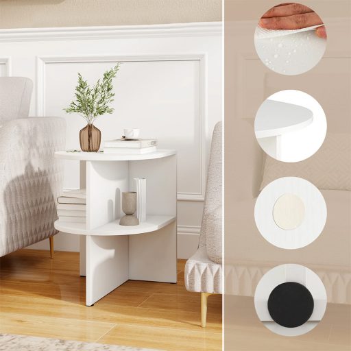 Stół boczny w kształcie półokręgu z otwartymi półkami