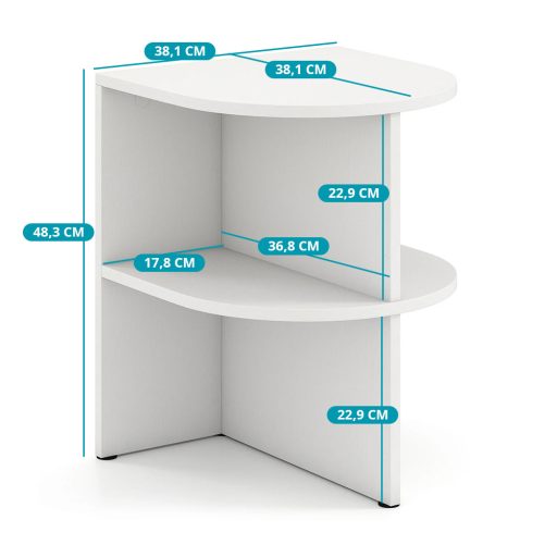 Stół boczny w kształcie półokręgu z otwartymi półkami