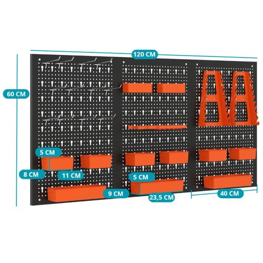 Metalowe przechowywanie narzędzi z 9 przegrodami i hakami