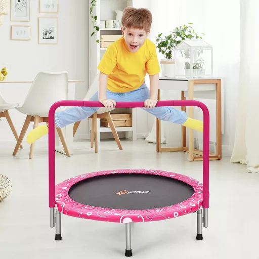 Składany Trampolina dla Dzieci z Uchwytami, Różowa