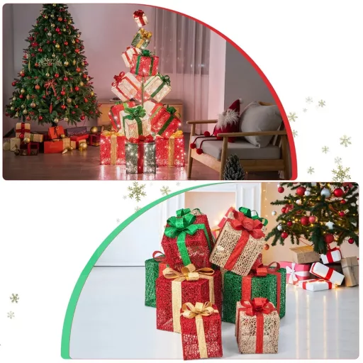 Oświetlona wieża z prezentami z 450 LED, 170 cm
