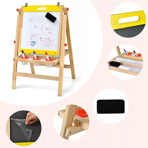 3-w-1 Drewniana Tablica Rysunkowa dla Dzieci