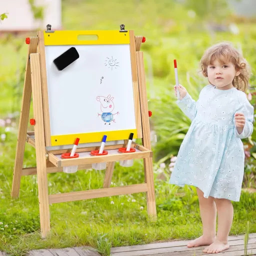 3-w-1 Drewniana Tablica Rysunkowa dla Dzieci