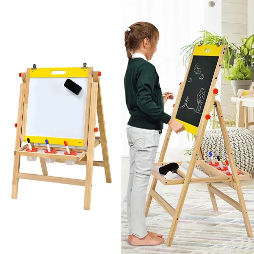 3-w-1 Drewniana Tablica Rysunkowa dla Dzieci