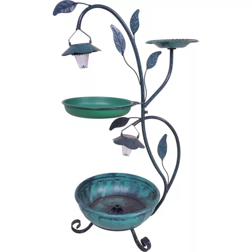 Karmnik i poidło dla ptaków z doniczką i solarnym oświetleniem