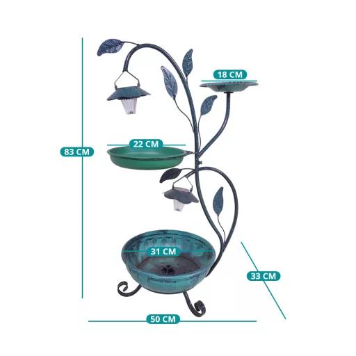 Karmnik i poidło dla ptaków z doniczką i solarnym oświetleniem