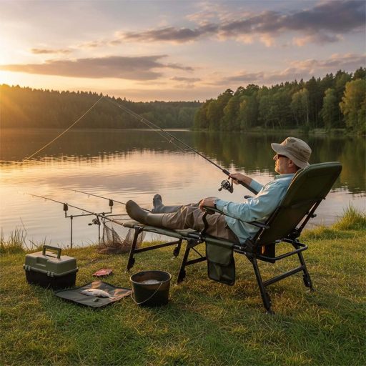 Duże krzesło wędkarskie z podnóżkiem