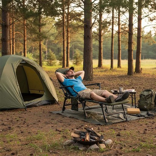 Duże krzesło wędkarskie z podnóżkiem