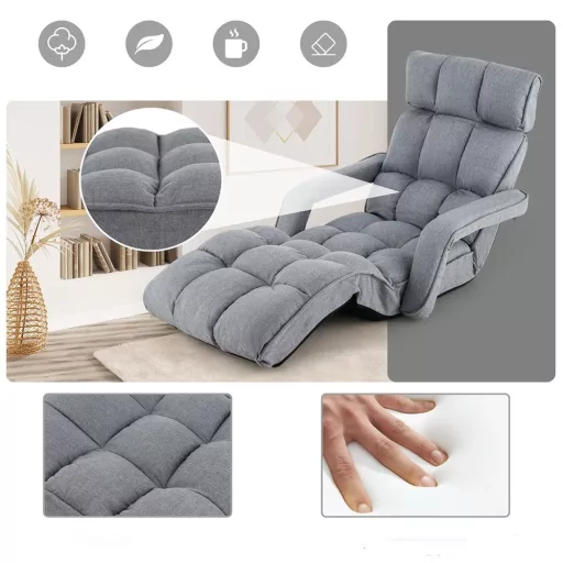 Składana sofa łóżko z 6 regulowanymi pozycjami, jasnoszara