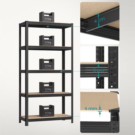 Stalowy regał, czarny, zestaw 2 szt.