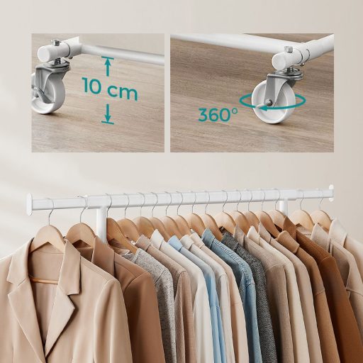 Regulowany stojak na ubrania na kółkach, biały