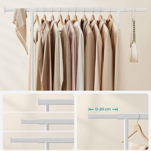 Regulowany stojak na ubrania na kółkach, biały