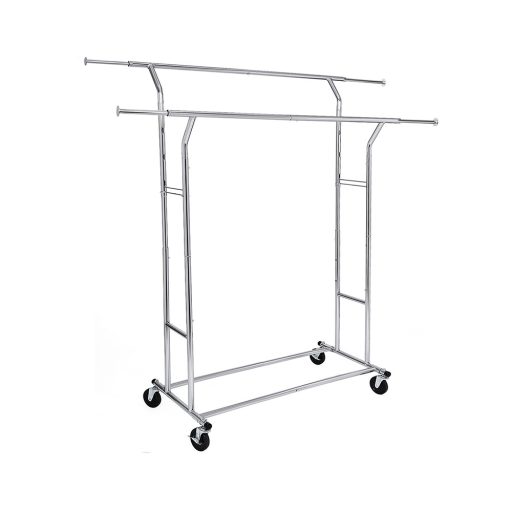 Regulowany stojak na ubrania z regulacją wysokości i szerokości, srebrny