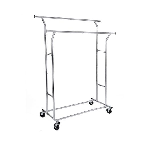 Regulowany stojak na ubrania z regulacją wysokości i szerokości, srebrny