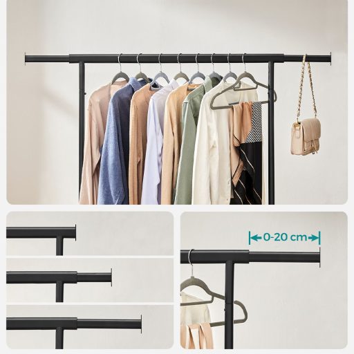 Regulowany stojak na ubrania na kółkach, czarny