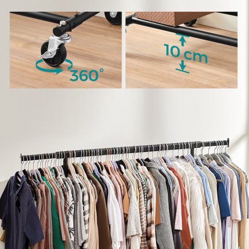 Regulowany stojak na ubrania na kółkach, czarny