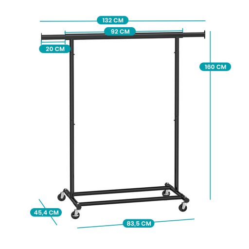 Regulowany stojak na ubrania na kółkach, czarny