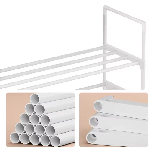 Metalowy regał na buty 3-poziomowy, biały 92x30x55cm