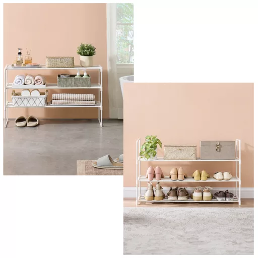 Metalowy regał na buty 3-poziomowy, biały 92x30x55cm