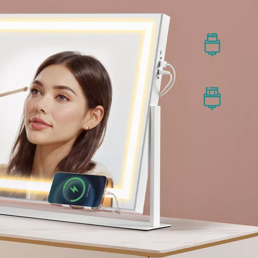 Lustro do makijażu LED z uchwytem na telefon