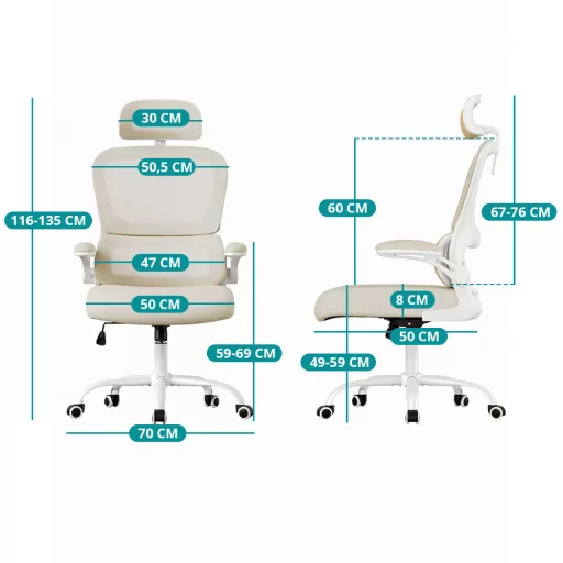 Ergonomiczne Krzesło z Podparciem Głowy, Beżowe