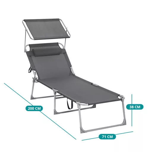 Leżak z daszkiem, ciemnoszary